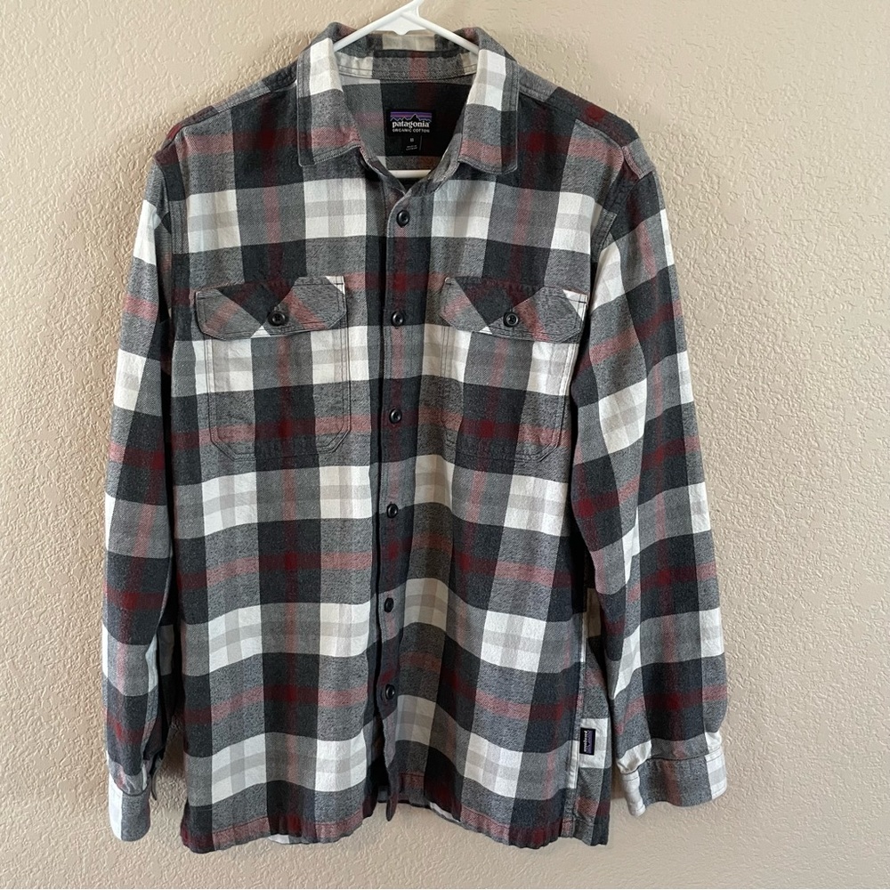 Patagonia Men's Plaid Button-Down Shirt in Gray, White & Red